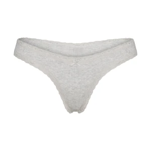 LIGHTWEIGHT COTTON POINTELLE LACE THONG | LIGHT HEATHER GREY