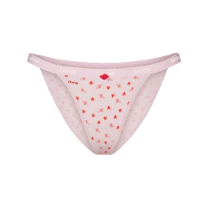 LIGHTWEIGHT COTTON LOGO PICOT STRING BIKINI | BABY PINK ARROWED HEARTS