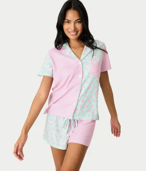 Secret Garden Striped Floral Knit Pajama Set