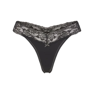 LIGHTWEIGHT COTTON WIDE LACE THONG | SOOT TONAL