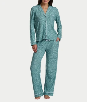 Notch Collar Woven Pajama Set