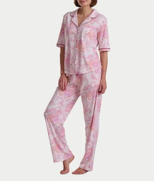 Petite Romantic Fields Notch Collar Pajama Set with Lace