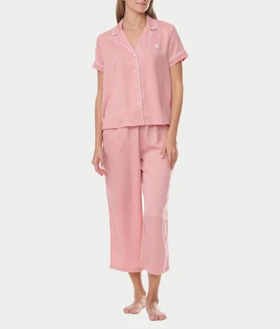 Notch Collar Cropped Woven Pajama Set