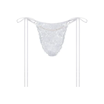 SKIMS LACE TIE SIDE TANGA | SNOW