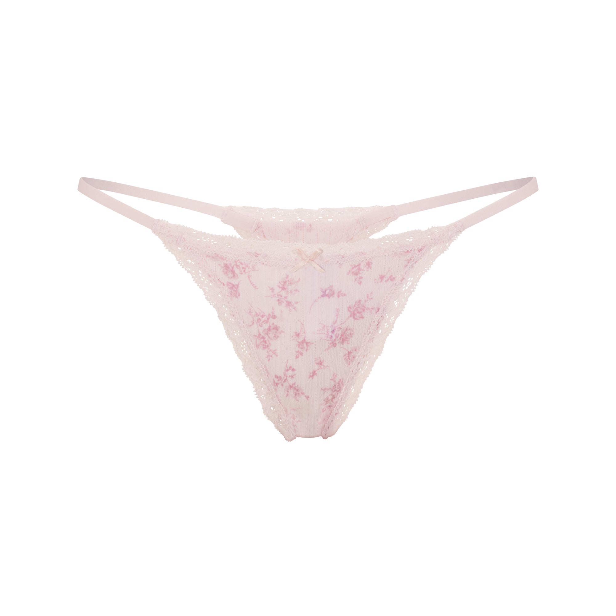 LIGHTWEIGHT COTTON POINTELLE LACE STRING THONG | BLOOM DAINTY FLORAL