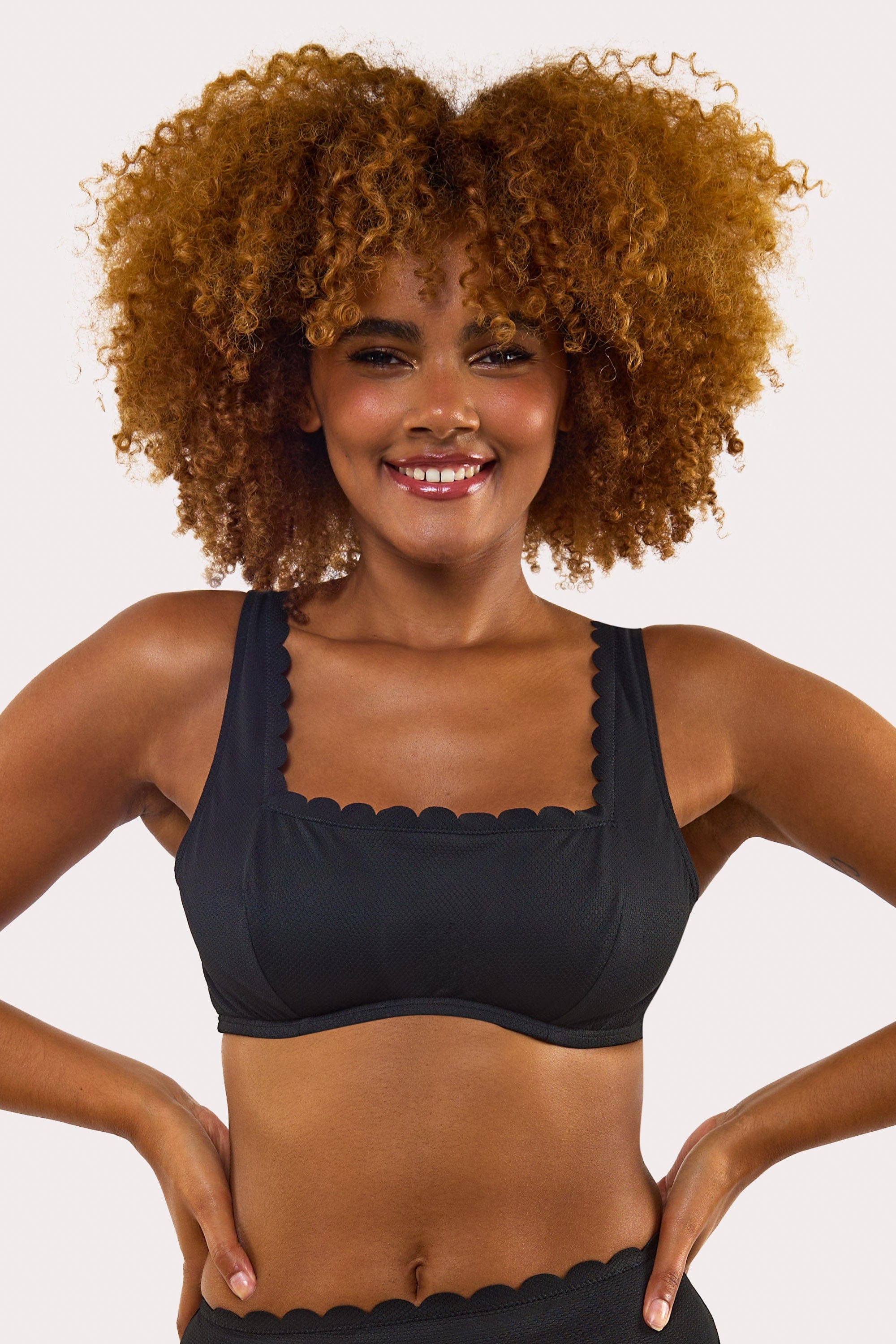 Sophia Mix & Match Fuller Bust Black Scallop Crop Bikini Top