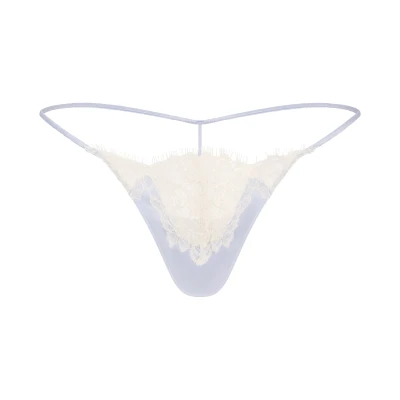 SILK LACE STRING THONG | PERIWINKLE CONTRAST